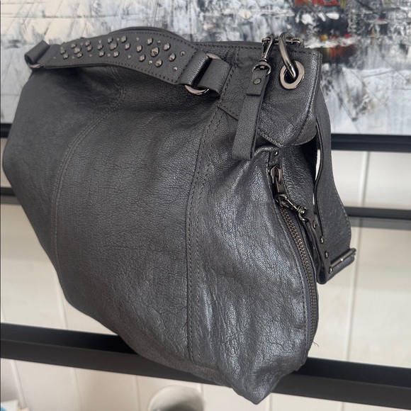 Banana Republic Metallic Gray Goat Leather Crossbody Bag – Studded Strap - Picture 4 of 10